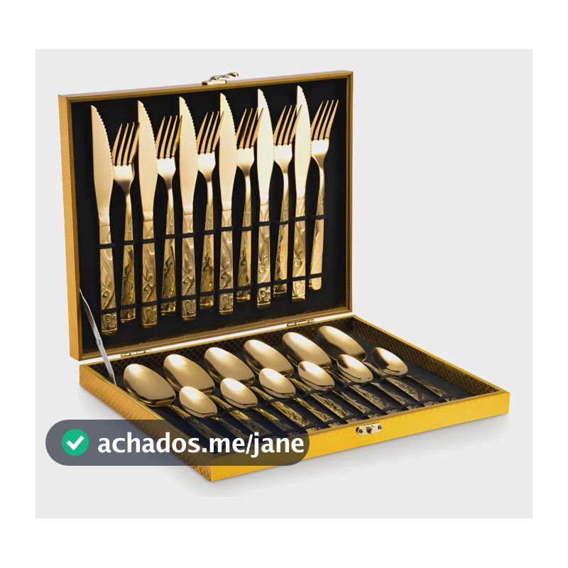 Eps-160 Kit Faqueiro Dourado Luxo Jogo Talheres Inox 24pçs + Maleta