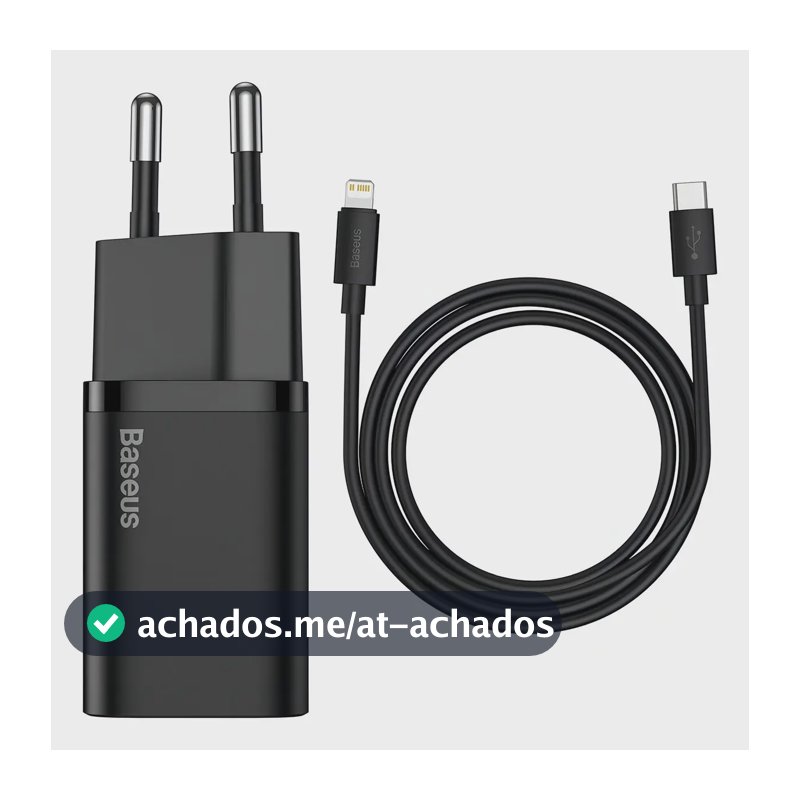 Carregador Turbo Baseus 20w Com Cabo Para iPhone 14 Cor Preto