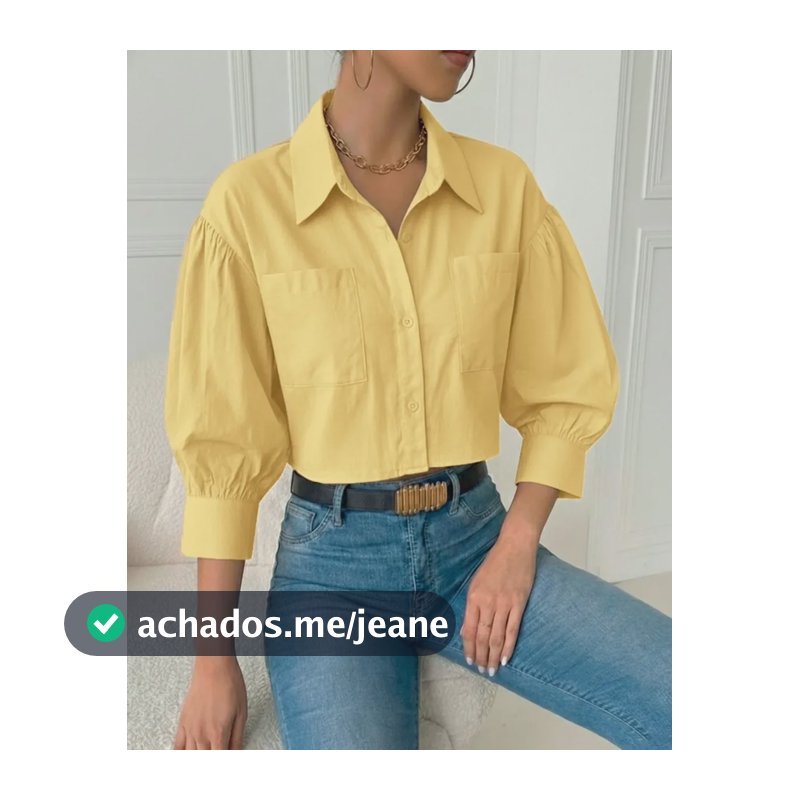 Blusa Camisa Feminina Manga Longa Bufante Botões Moda Social Amarelo G
