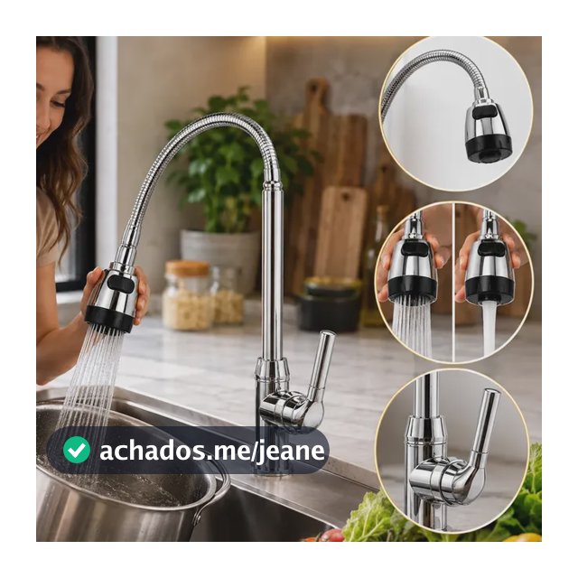 Torneira Gourmet Com Ducha Flexível Inox Pia Cozinha Bancada Prateado Cromado