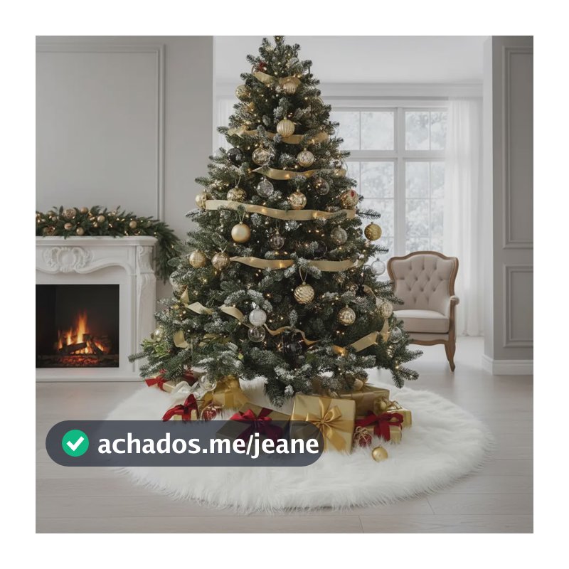 Saia P/ Arvore De Natal Pelúcia Pelo Alto 7cm Branca 120cm Branco Pelucia Pelo Alto