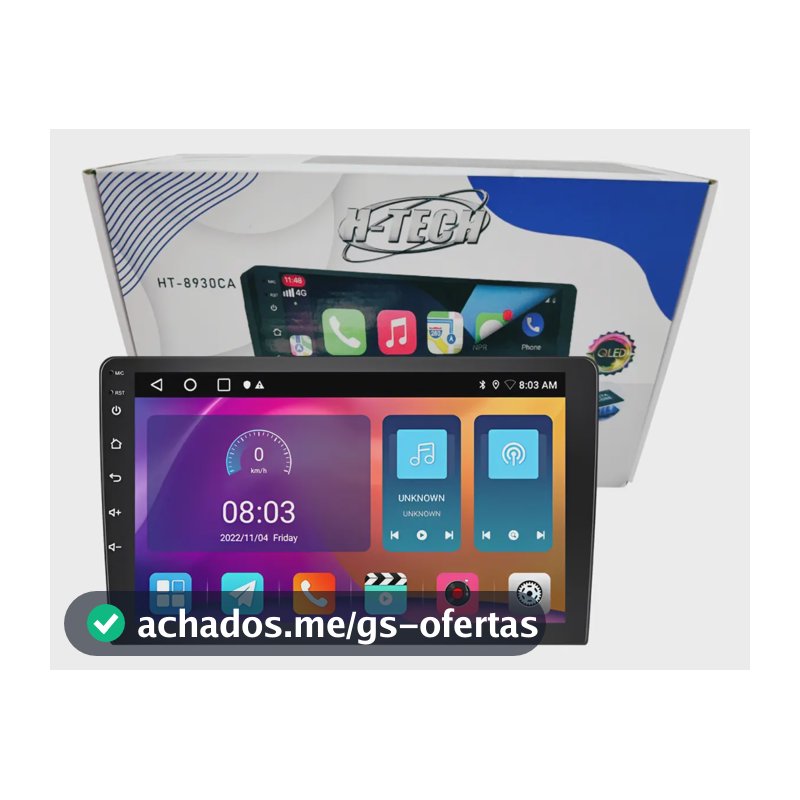 Central Multimídia H-Tech HT-8930CA Android 13 9" QLED Octa-Core 3GB RAM 32GB Bluetooth GPS