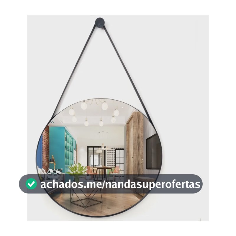 Espelho Redondo Decorativo Suspenso Alça 20cm + Pino Brinde Preto