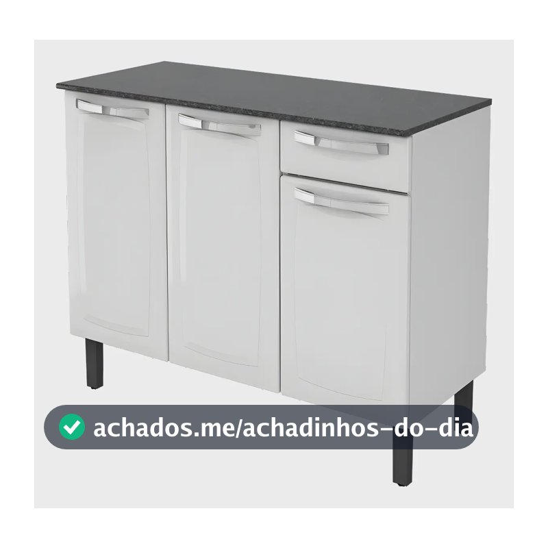 Balcão de Cozinha Itatiaia Aço 3 Portas 1 Gaveta Com Tampo de 105 CM Modelo Rose Branco Neve