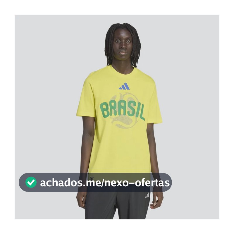 Camiseta Masculina Brasil Copa Do Mundo Da Fifa 26 adidas Amarelo Estampa Localizada M Liso