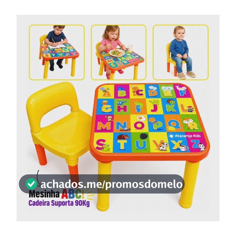 Mesinha Infantil Educativa Com Cadeira Alfabeto Letras Didática Pintura Desenho Refeição Atacarejo Kids