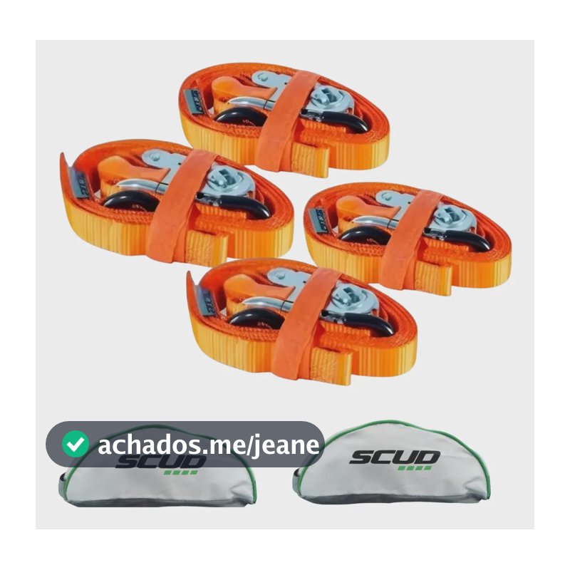 Kit 4 Cintas Esticadoras Catraca Mosquetão Laranja Scud Laranja