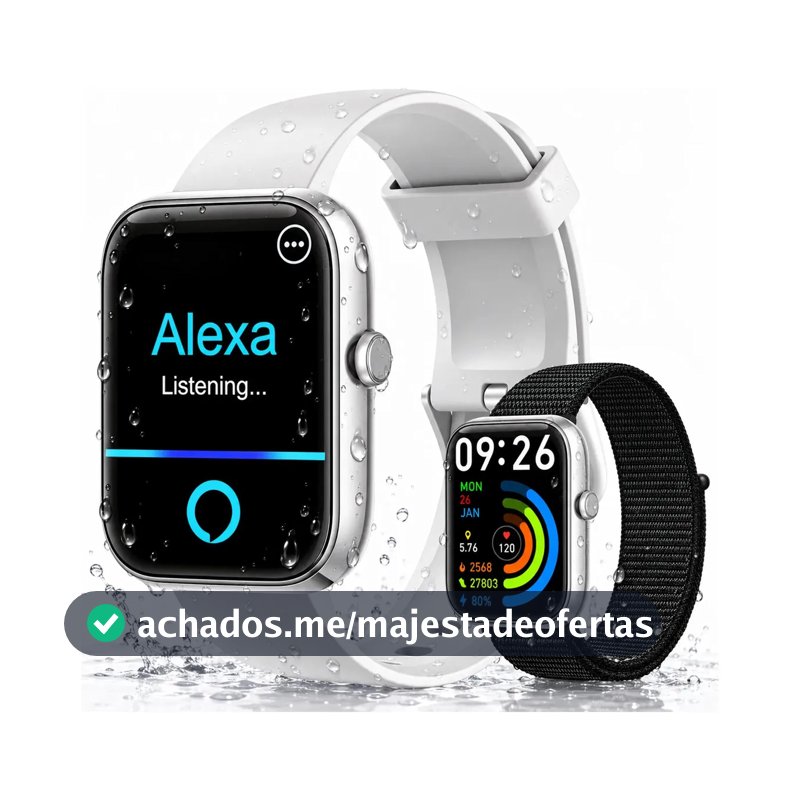 Relógio Inteligente Smartwatch Alexa Chamadas NOVANTE Masculino Feminino Esportivo Ip68 Bluetooth Notificações Instantâneas Tela Hd 1.83 300mAh 10Dias Monitor Cardíaco Spo2 Sono Ecg Pagamento Offline