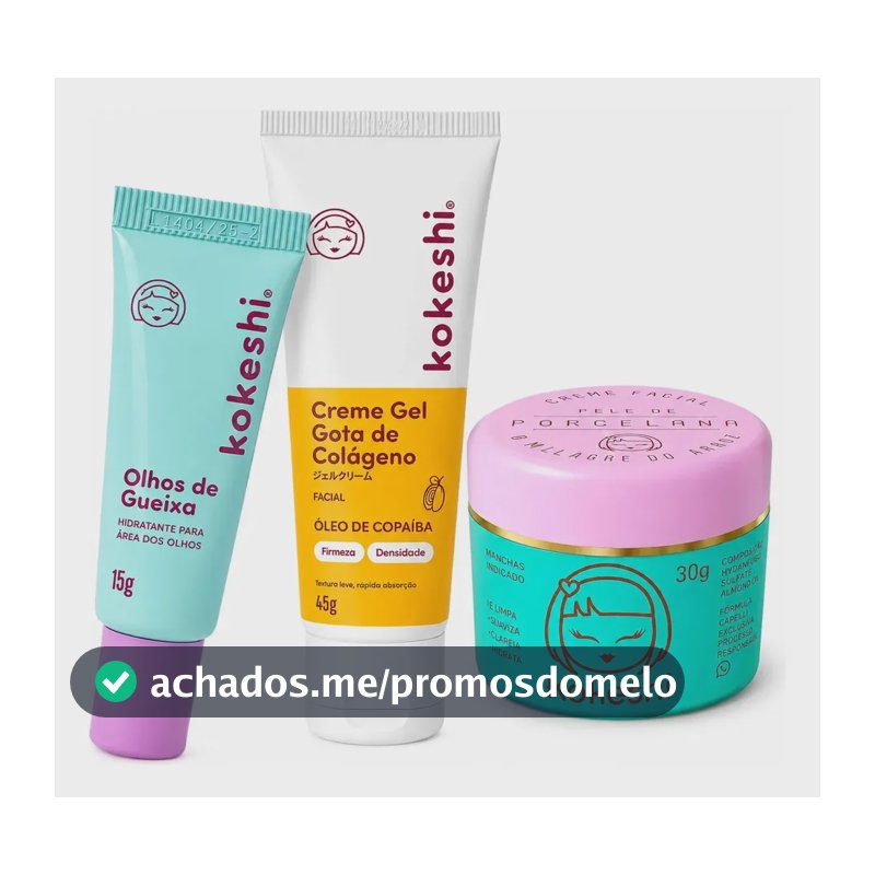Kit Facial Kokeshi Completo 3 Passos Olhos de Gueixa, Pele de Porcelana e Gota de Colágeno