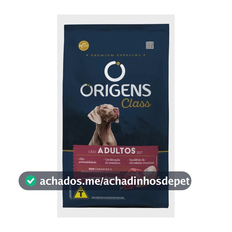 Ração Origens Class Premium Especial Cão Adulto Seca Carne e Frango 15kg Adimax