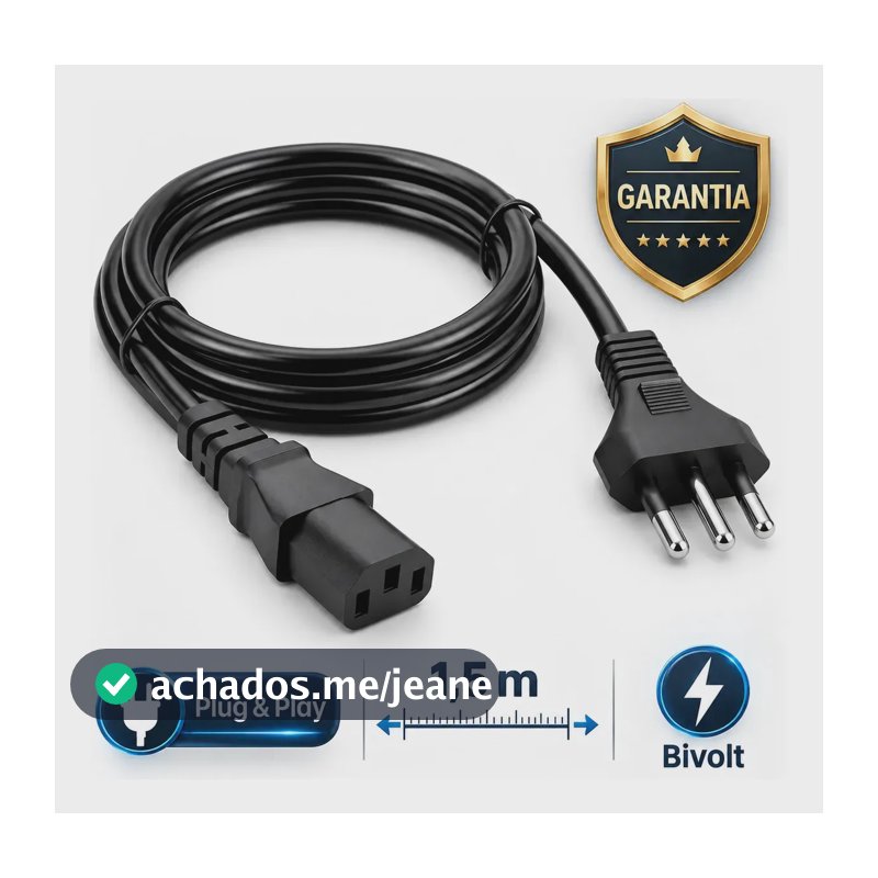 Cabo De Força Energia Tripolar IEC C13 Para Pc Monitor Impressora 1,5m Metros Padrão Brasileiro Bivolt 110v 220v Computador Reforçado Alta Durabilidade Compatível Cpu Fonte Tv Nobreak Eletric Teck