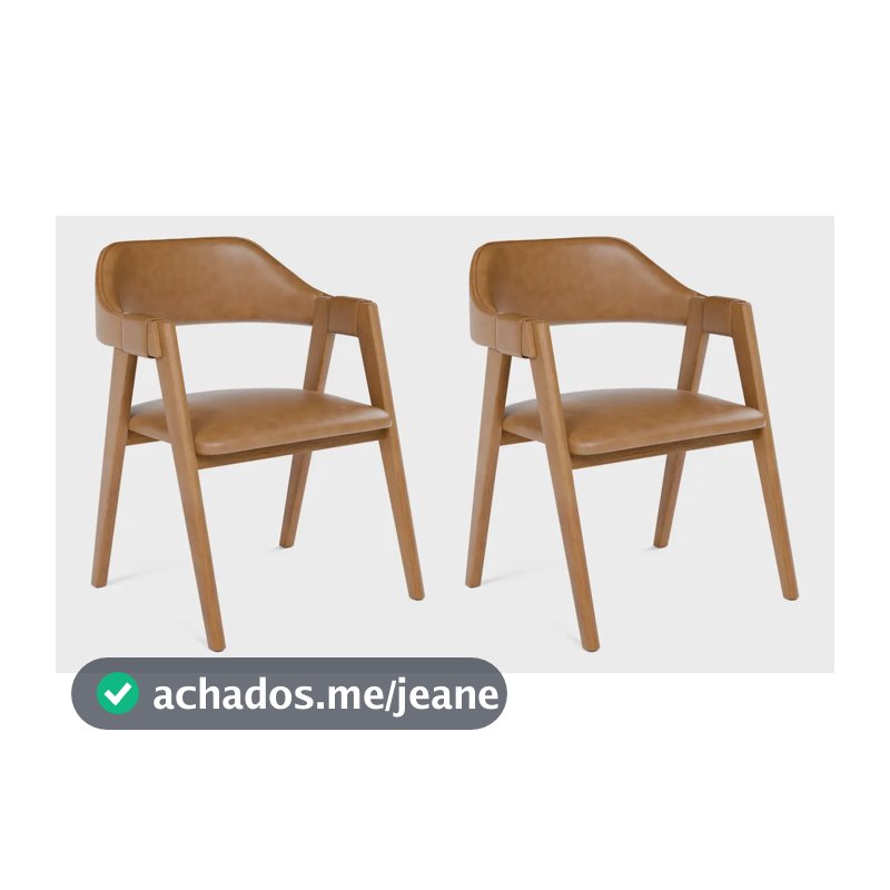 Pack 2 Cadeiras de Jantar Cavalete com Estrutura Amêndoa e Assento em Couro Caramelo