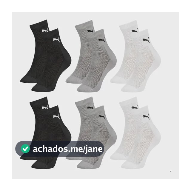 Kit 6 Pares Meias Puma Cano Médio Esportiva Algodão Original