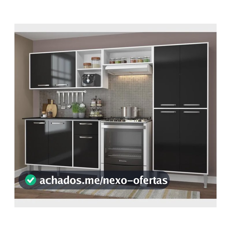 Cozinha Compacta Armário E Balcão Xangai Multimóveis Vm2840 Cor Branco/preto