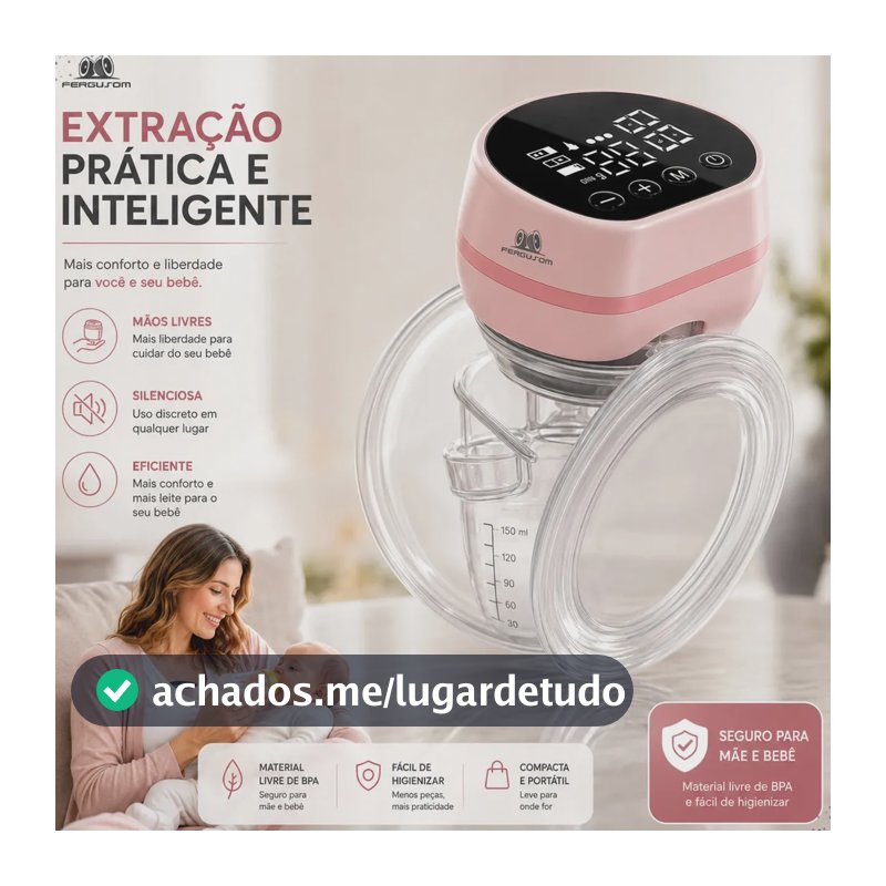 Bomba Tira Leite Materno Elétrica Portátil Extratora Amamentação Mãos Livres Sem BPA Coletor Sugador Bombinha Peito 3 Modos 9 Níveis de Sucção Recarregável Silenciosa Display Digital Fergusom