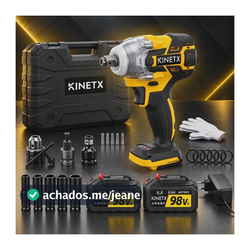 Chave De Impacto Parafusadeira 880nm Brushless 2 Baterias Amarelo