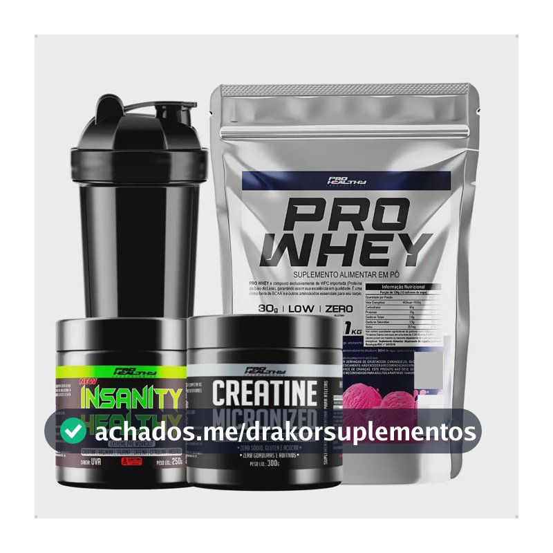 Kit Whey Protein Creatina Pré-Treino Pro Healthy Morango 1.75kg