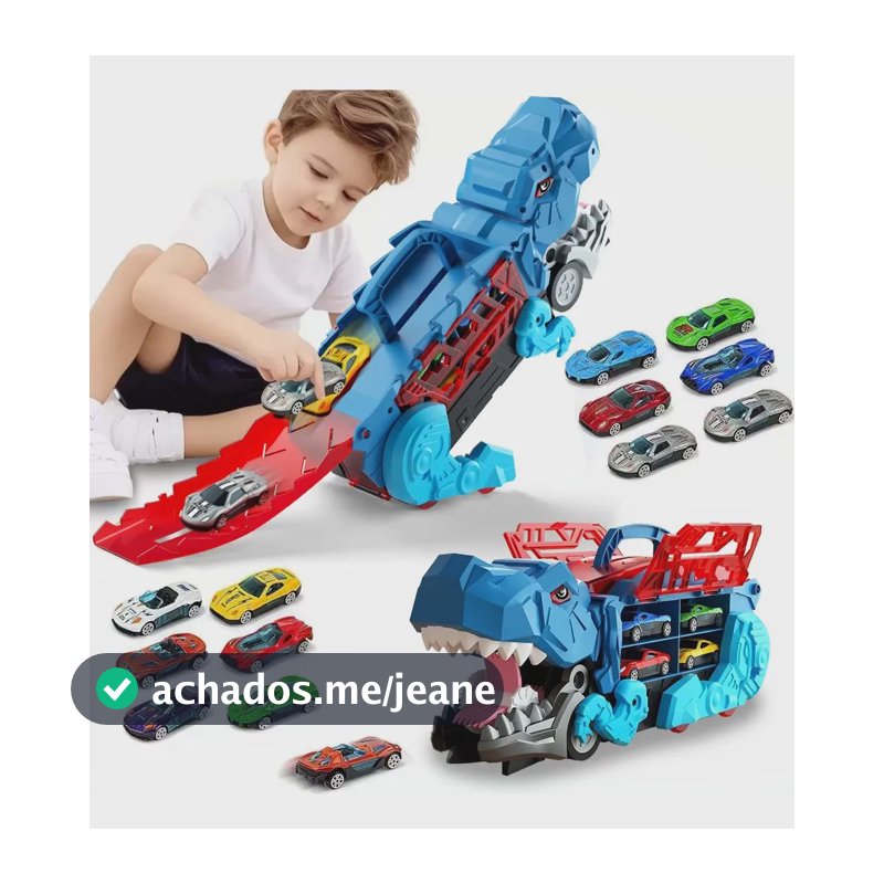 Caminhão Dinossauro Pista Com 6 Carrinhos Maleta Transporte Azul