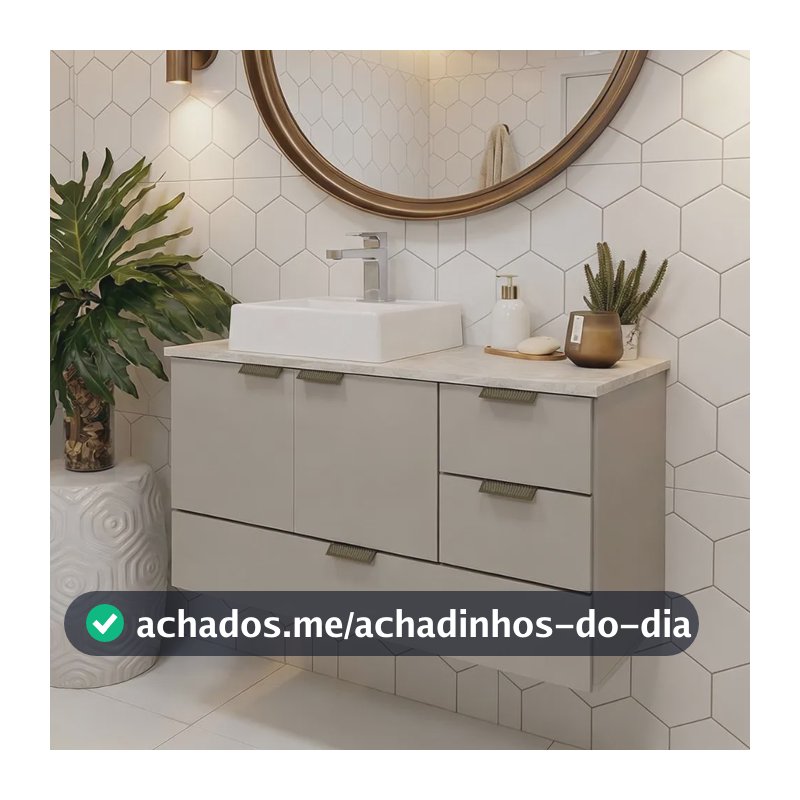 Conjunto Armário Balcão Gabinete Banheiro C/ Cuba Suspenso Fendi Branca Um Furo
