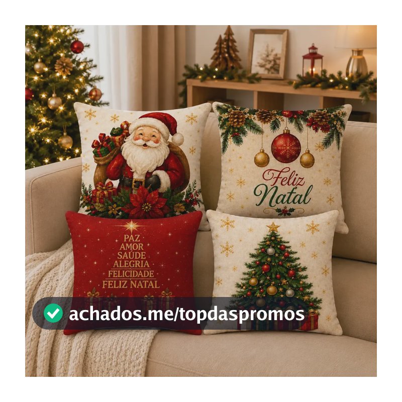 Kit 4 Capa Almofada Natal Papai Noel Decoração Natalina Vermelho