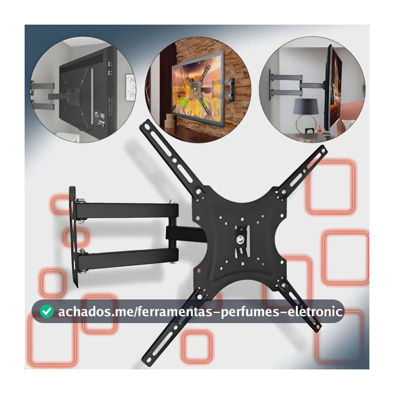 Suporte Articulado Tv Parede 14 A 55 Pol Até 50kg Preto Tv Smart Plasma Led Lcd Com Parafusos Preto