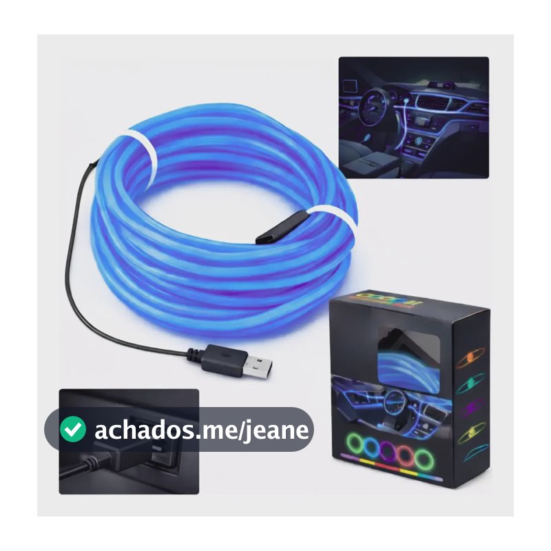 Fita De Led Neon Painel Carro 12v Usb Cigarro 3/5m Rgb Cores Usb 5 Metros - Azul