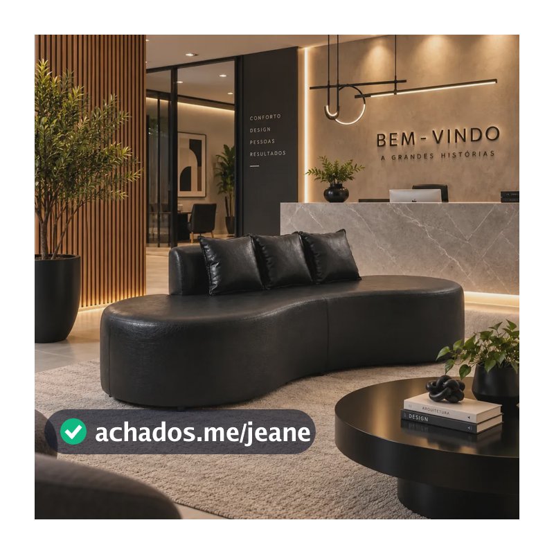 Sofa Organico Curvo 2,00m Corino Decorativo Recepção Sala Preto Liso