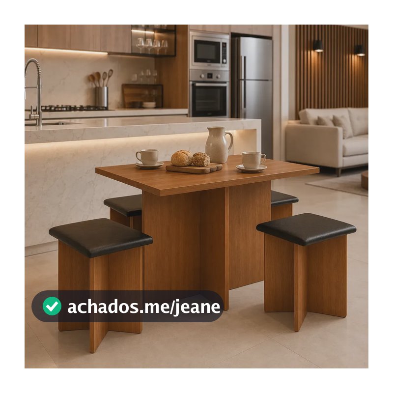 Conjunto Kit Sala de Jantar Mesa Gabriela Quadrada Com 4 Cadeiras Design Moderno Compacto Cozinha Cor Freijó Black