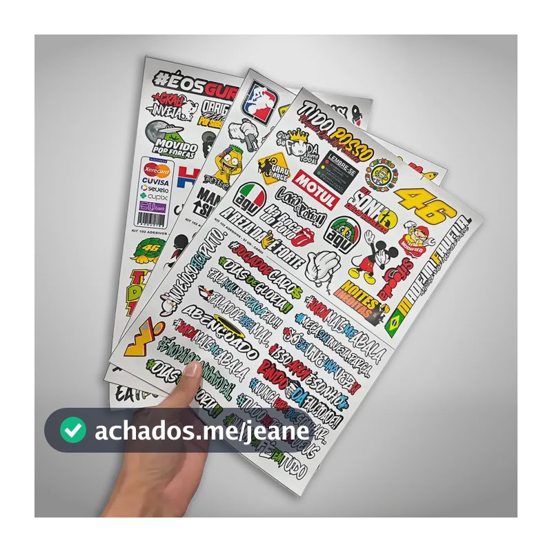 Kit 100 Adesivos Vinil Cartelas Moto Carro Bike Capacete 244