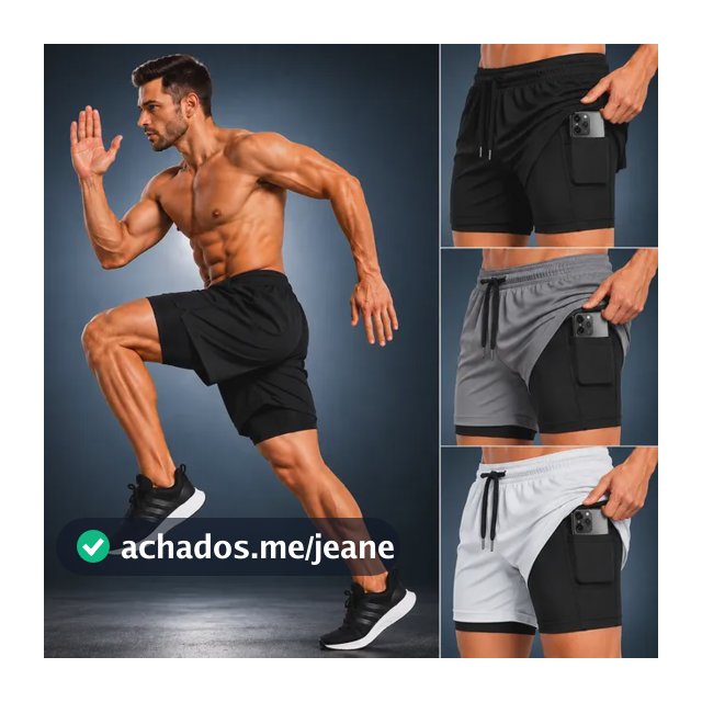 Kit 3 Short Duplo 2 Em 1  Com Bolso Celular Academia Treino