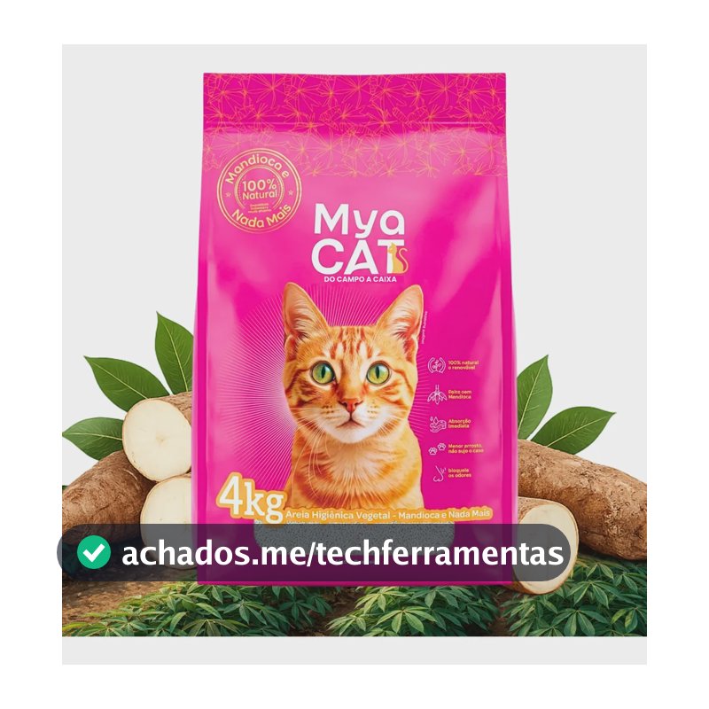Areia Mandioca Gatos Sanitária Higiênica Biodegradável 4kg