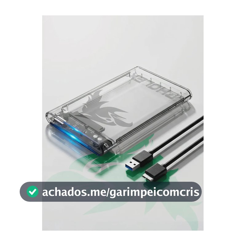 Case HD Externo USB 3.0 Transparente Para HD/SSD SATA 2,5" Pholex Gaveta Adaptador Portátil Notebook e PC
