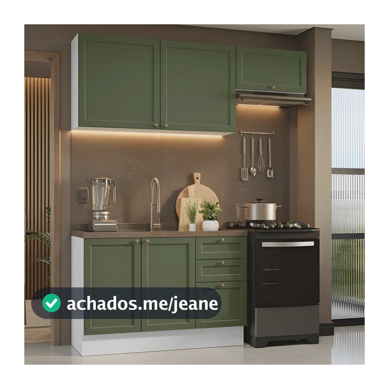 Armário Cozinha Compacta 180 Cm Branco/verde Vik Madesa 02