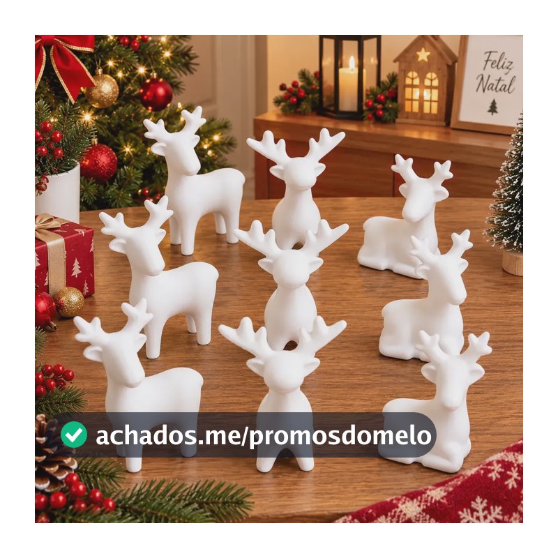 Kit 9 Renas Natalinas Decorativas Enfeite Decoração Natal Branco