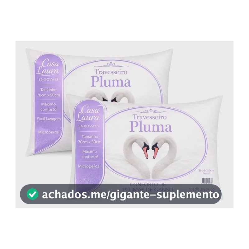 Kit 02 Travesseiro Antialérgico Pluma De Ganso 70cm X 50cm Cor Branco