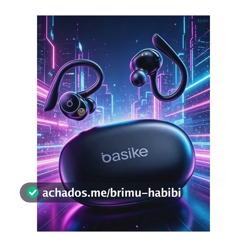 Fone de Ouvido Bluetooth 5.4 TWS com Ear Clip e Gancho, Som HiFi Graves Potentes e 3D, 50h Bateria e Carga Rápida, ENC Cancelamento de Ruído, IPX6 à Prova d'Água – Ideal para Academia e Corrida Basike