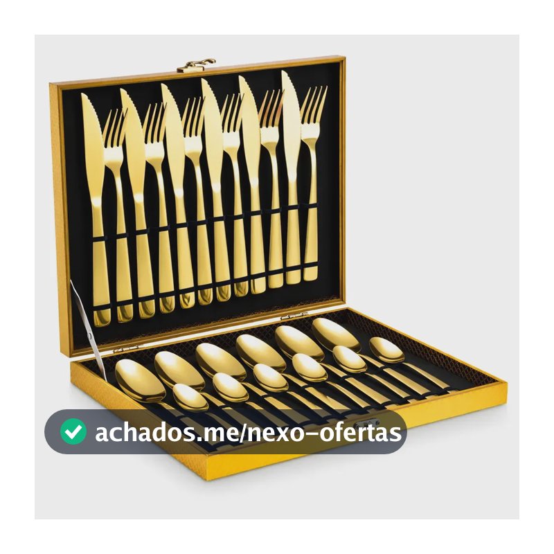 Eps-158 Kit Faqueiro Dourado Luxo Jogo Talheres Inox 24pçs + Maleta Sem Estampa
