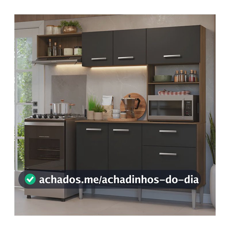 Armário De Cozinha Compacta 196cm Rustic/preto Aura Madesa