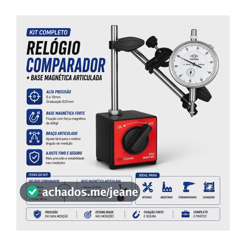 Relogio Comparador 0,01 0-10mm C/ Base Magnetica Articulada