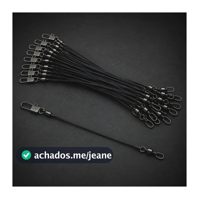 Kit 20 Chicote Pesca Cabo Aço 15 Cm Snap Girador Preto