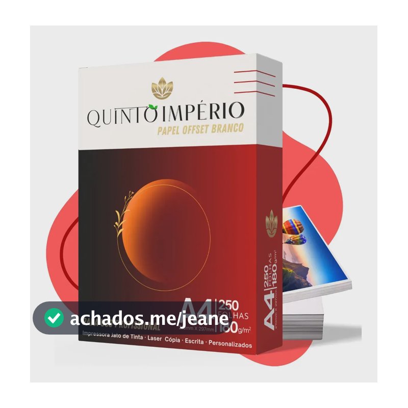 Papel Offset 180g Cartão Com 250 Folhas A4 Branco Premium Sulfite Quinto Império