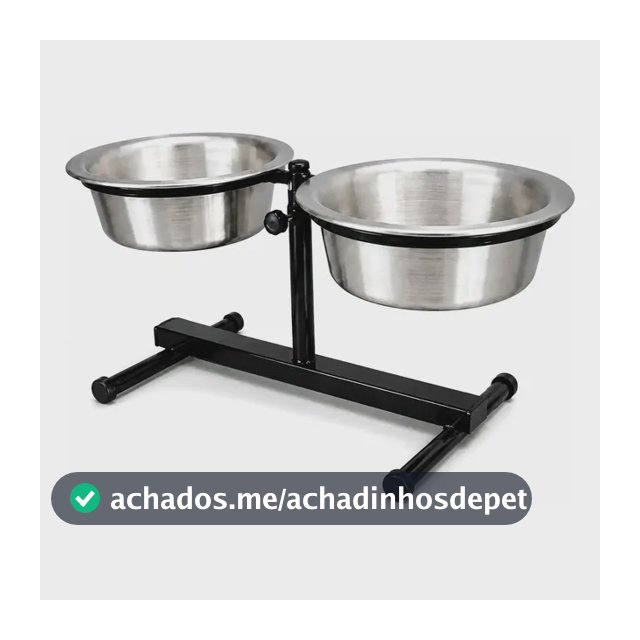 Comedouro Regulável Alumínio Duplo Pequeno 800ml Pretobranco