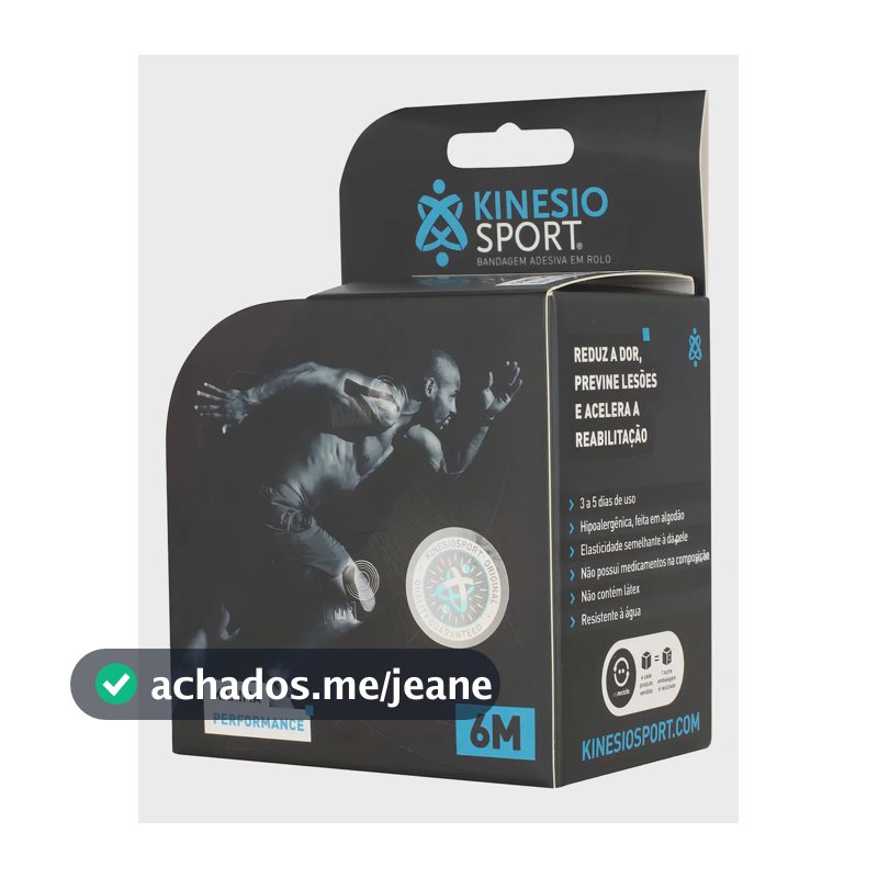 Bandagem Elástica Adesiva KinesioSport Preto 6m Resistente Água e Sem Látex