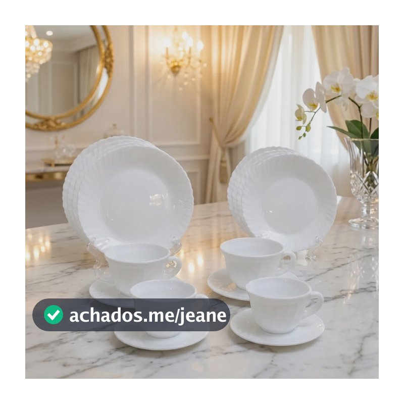 Aparelho De Jantar E Chá 16 Peças Branco Jogo De Vidro