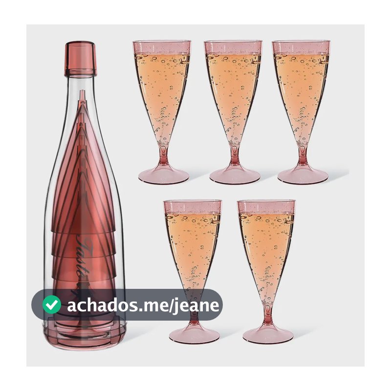 5 Taças De Vinho Champanhe Aperol Removível Kit E Garrafa Rosa Transparente