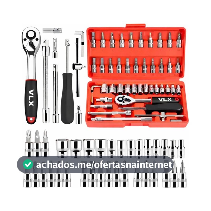 Kit Ferramentas 46 Peças Com Soquetes e Chaves Para Carro e Casa Vlx Vermelho