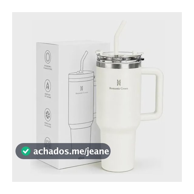 Copo Térmico Gigante 1,2l Inox Com Tampa E Inox Canudo Cor Branco Cor Pura / Material Fosco