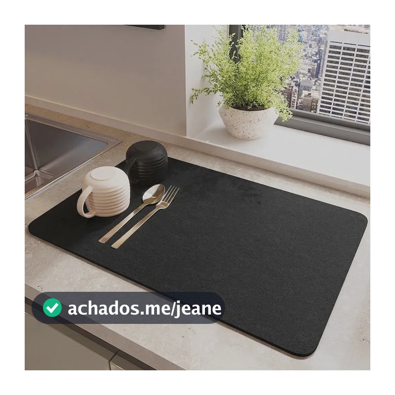 Tapete De Pia Mágico Escorredor De Louças Alta Absorção 40x50 Antiderrapante Para Cozinha Balcão Moderno Preto