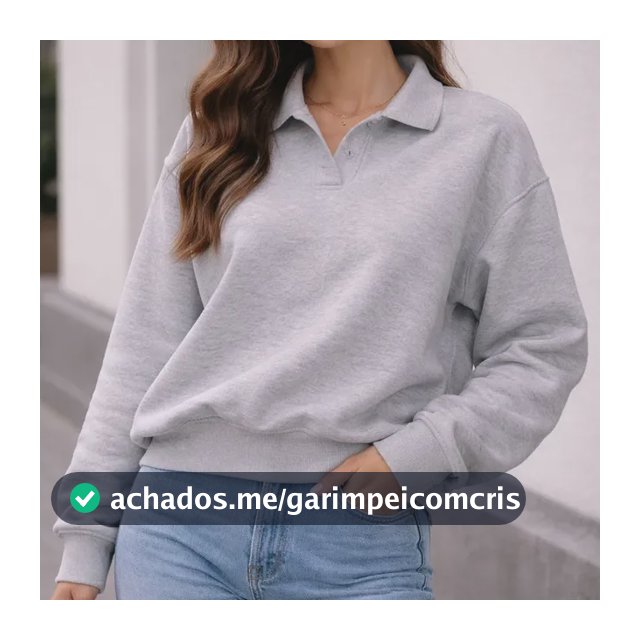 Blusa Moletom Feminina Gola Polo Oversized Manga Comprida