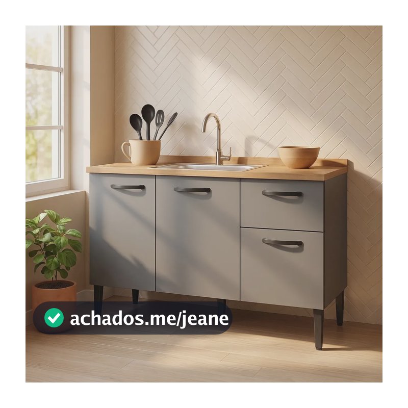 Balcão de Pia IRM para Cozinha Com 3 Portas e 1 Gaveta 120cm Cinza